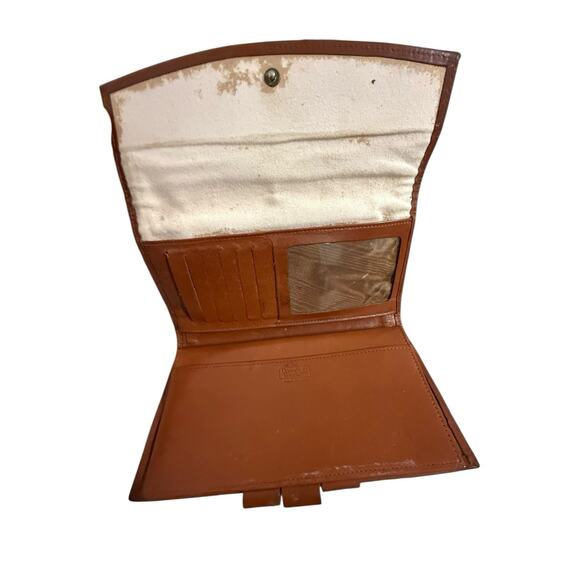 Vintage Dooney & Bourke All Weather Leather Wallet Navy Tan Trim Kiss Lock READ - Picture 4 of 11